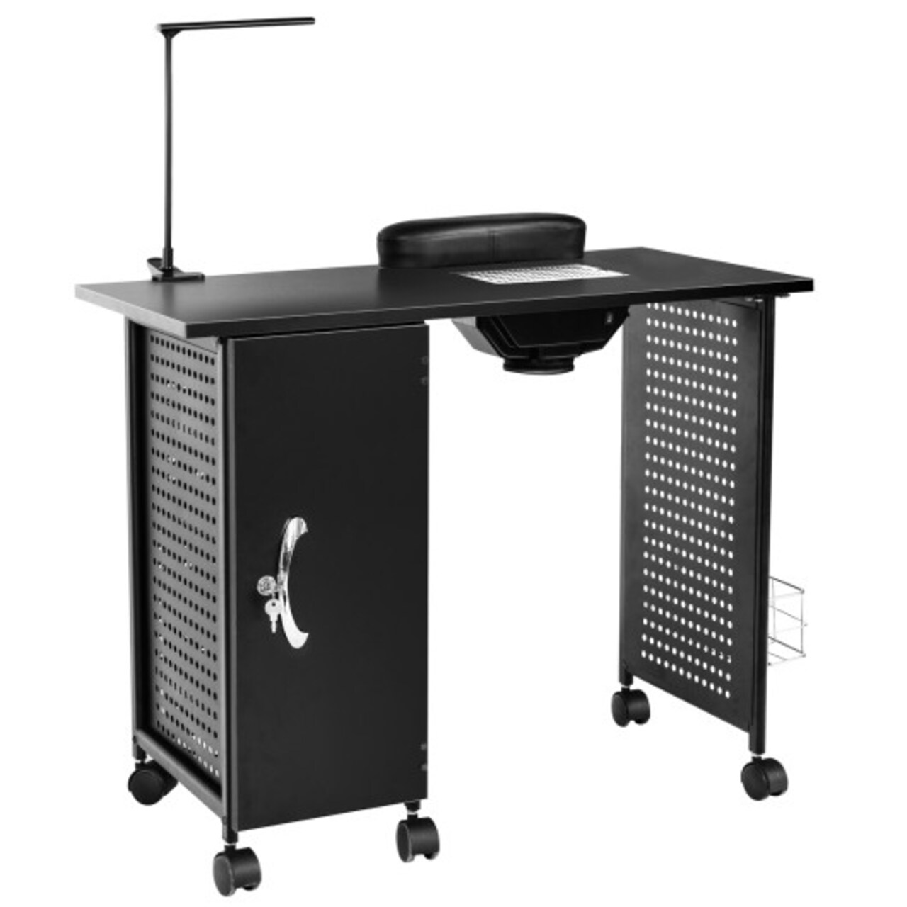 Black Deluxe Salon Steel Frame Manicure Table with Storage Space and 5 Removable Drawers